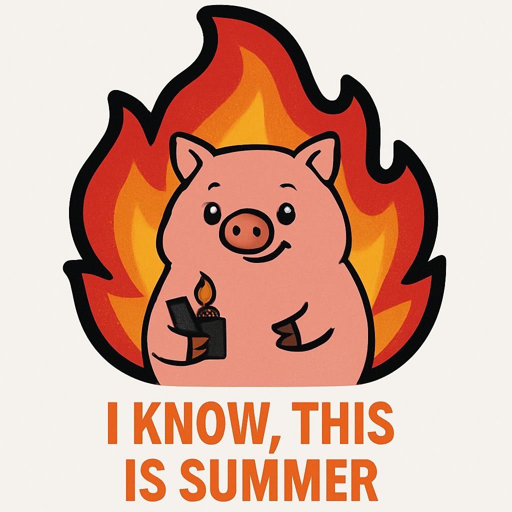 Cheerful Cartoon Pig with Lighter and Summer Phrase Sticker