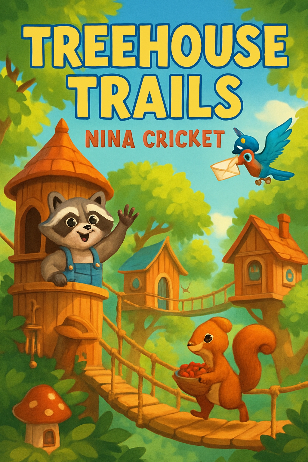 Vibrant Treehouse Trails Adventure Book Cover Design with Animals EBook Cover