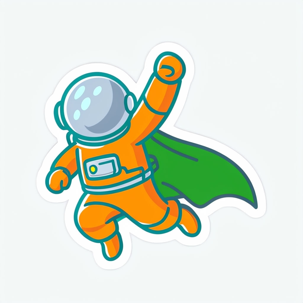 Playful Superhero Astronaut Cartoon Sticker