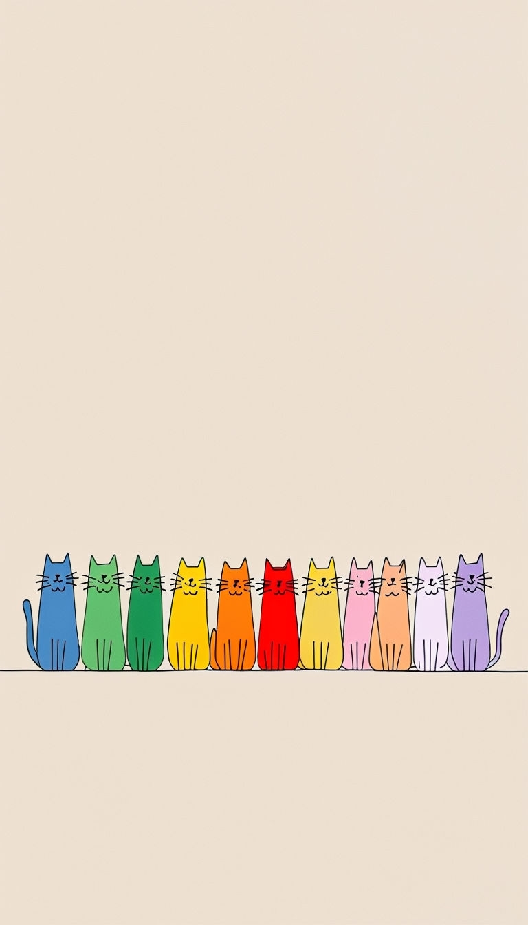 Colorful Minimalist Cartoon Cats Illustration Mobile Wallpaper
