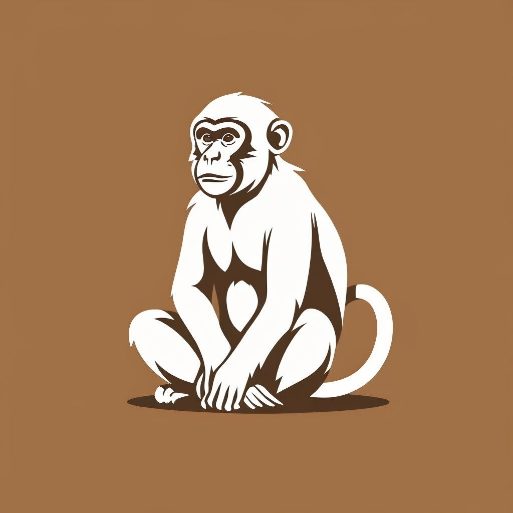 Minimalist White Monkey Illustration on Light Brown T-Shirt