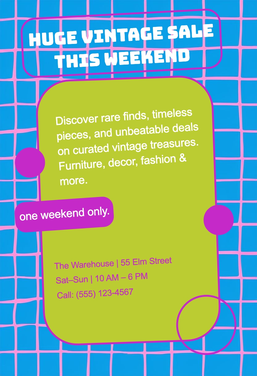 Vibrant Retro Vintage Sale Promotional Poster Design Flyer