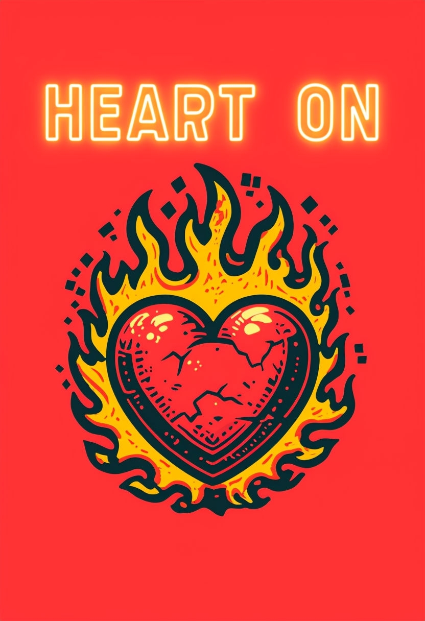 Bold Graphic Heart on Flames Neon T-Shirt