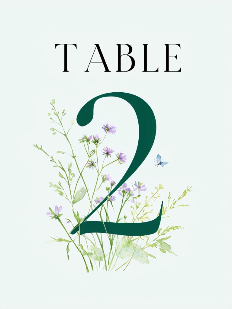 Elegant Wildflower Table Number 2 Sign for Spring Events