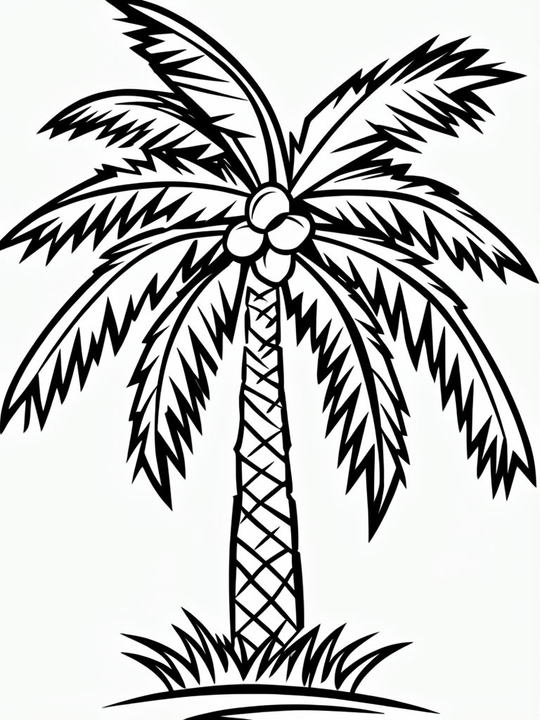 Cartoon Style Palm Tree Line Drawing for Kids Coloring Book Pages