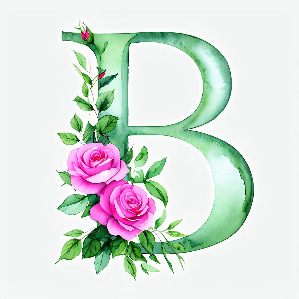 Elegant Watercolor Floral 'B' Monogram Artwork