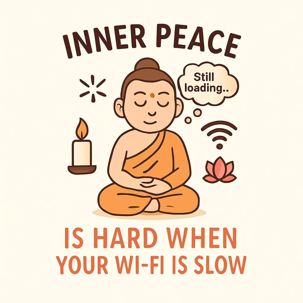 Serene Buddha Meditation with Wi-Fi Humor Sticker