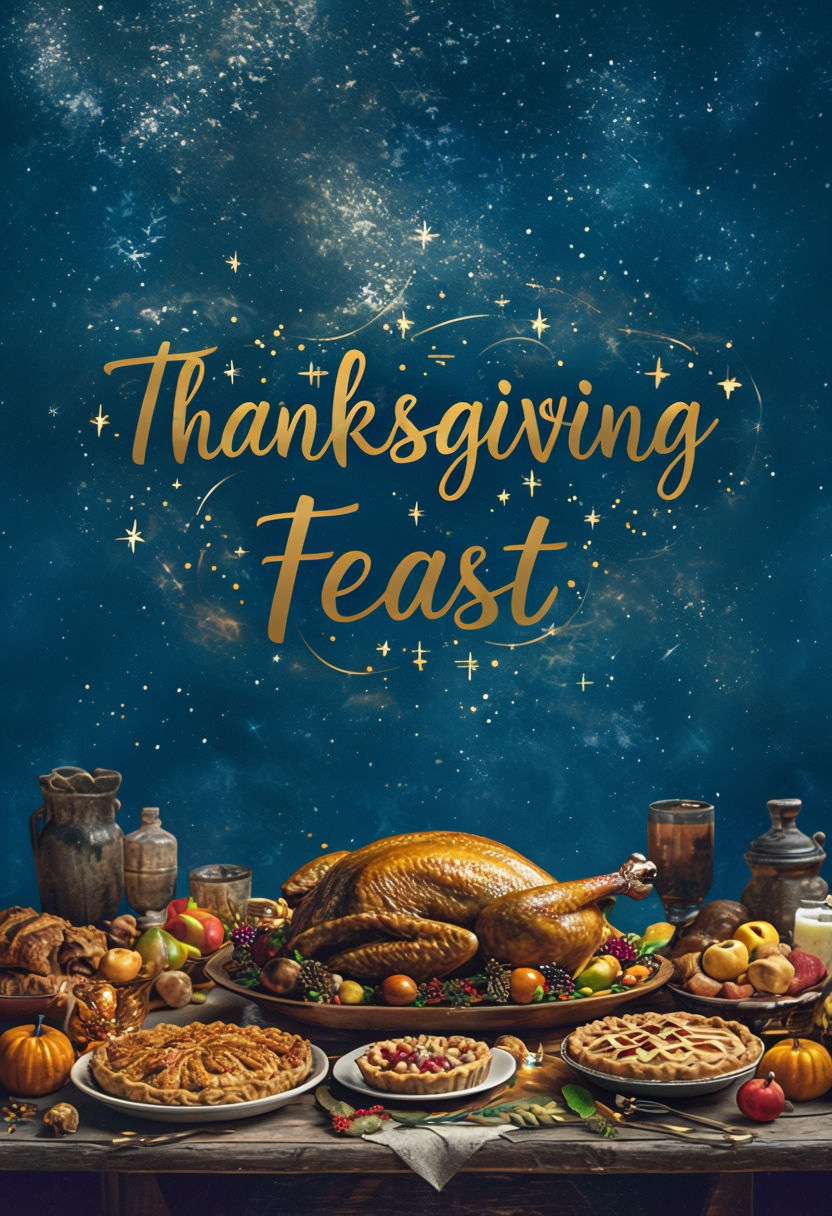 Enchanting Thanksgiving Feast Night Scene Art