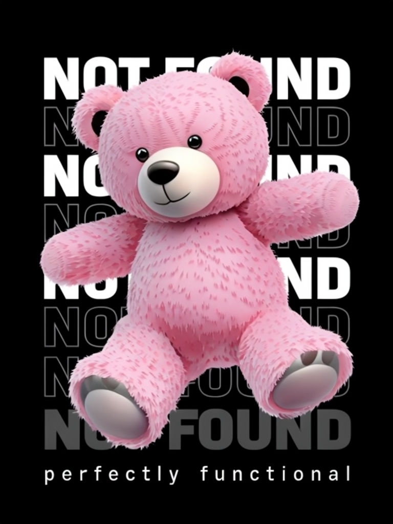 Fluffy Pink Teddy Bear with Error Message T-Shirt