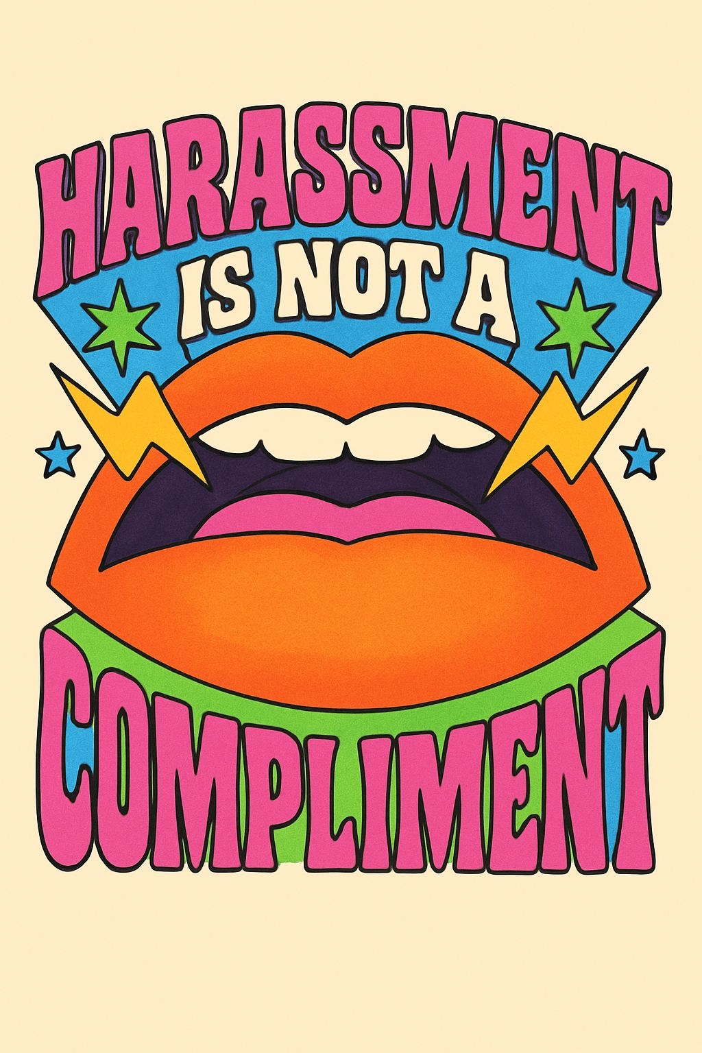Vibrant Pop Art Illustration Against Harassment Poster