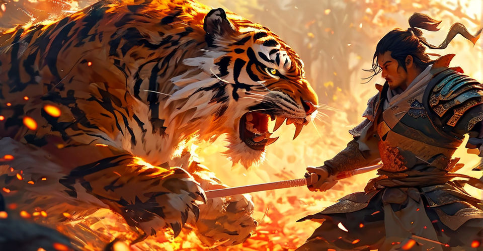 Joseon Dynasty warrior battling tiger monster by 월하 - Playground