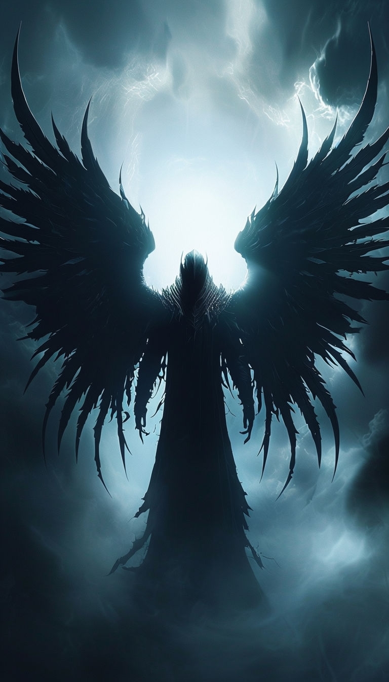 Dark Fantasy Winged Figure Silhouette Art for Mobile Wallpaper