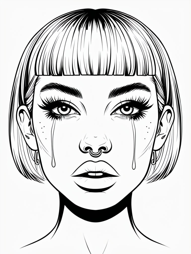 Bold Pop Art Young Woman's Face Line Art Illustration Coloring Book Pages
