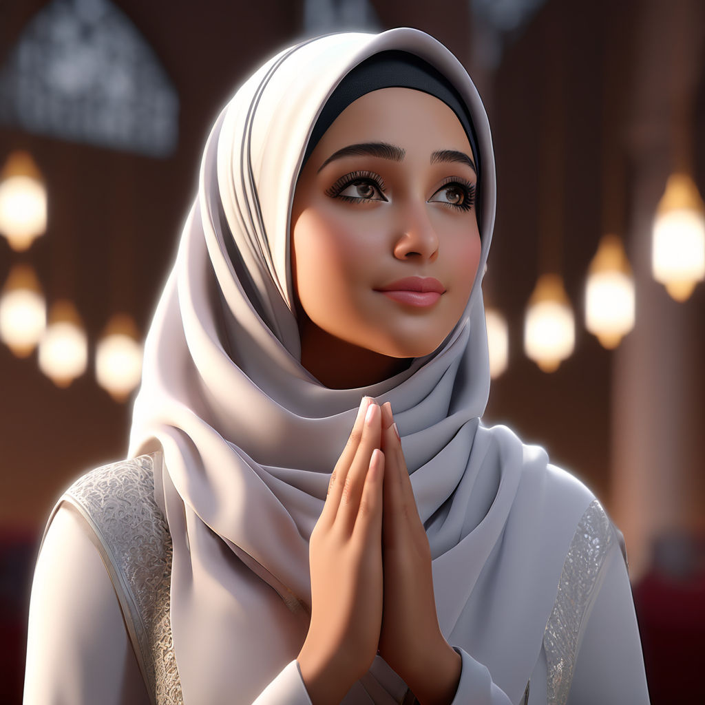 Realistic 3d Animation Of A 30 Year Old Arab Muslimah Woman By The Moon