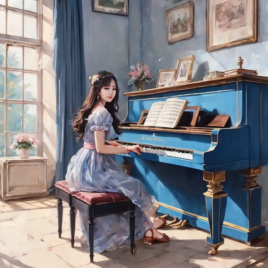 bella ragazza che suona il pianoforte in blubella ragazza che suona il pianoforte in blu  