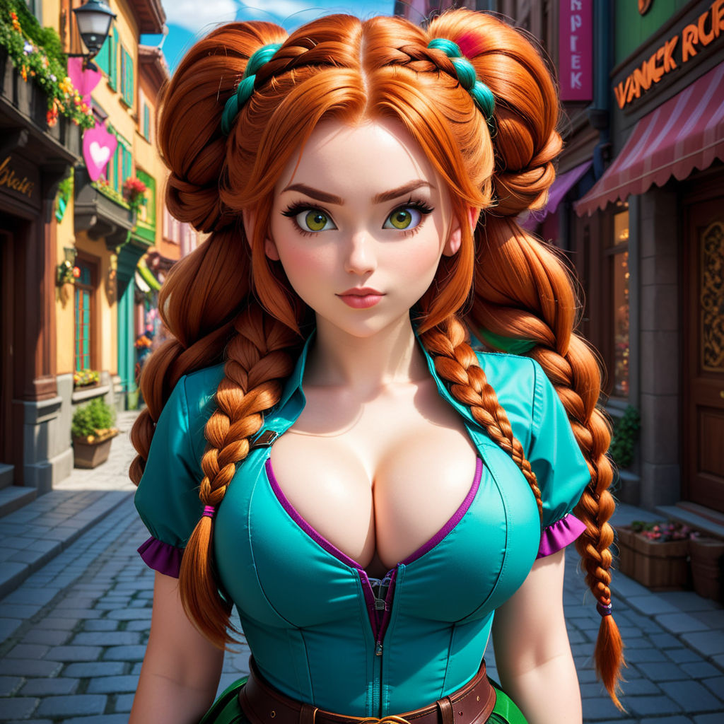 A busty woman in the style of (((Disney))) and akira toriyama