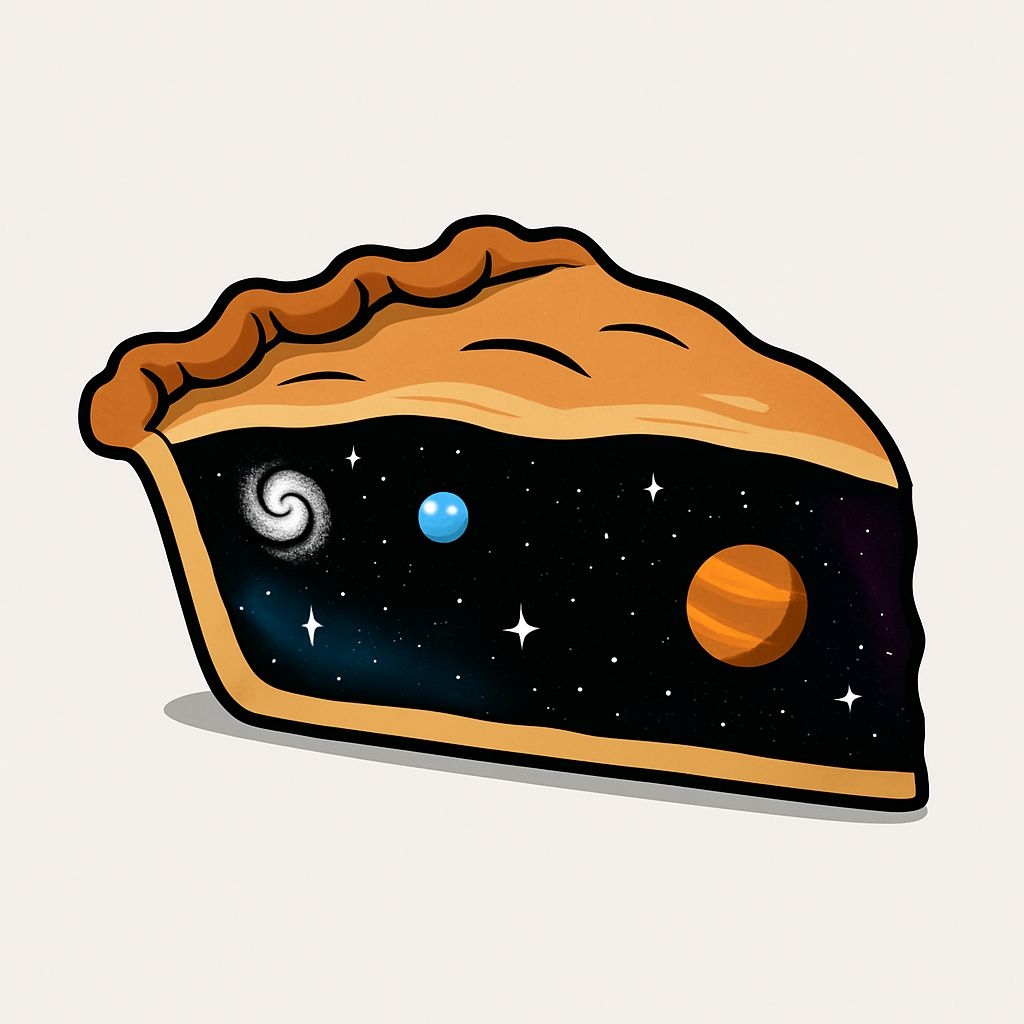 Whimsical Cosmic Pie Slice Cartoon Illustration Sticker