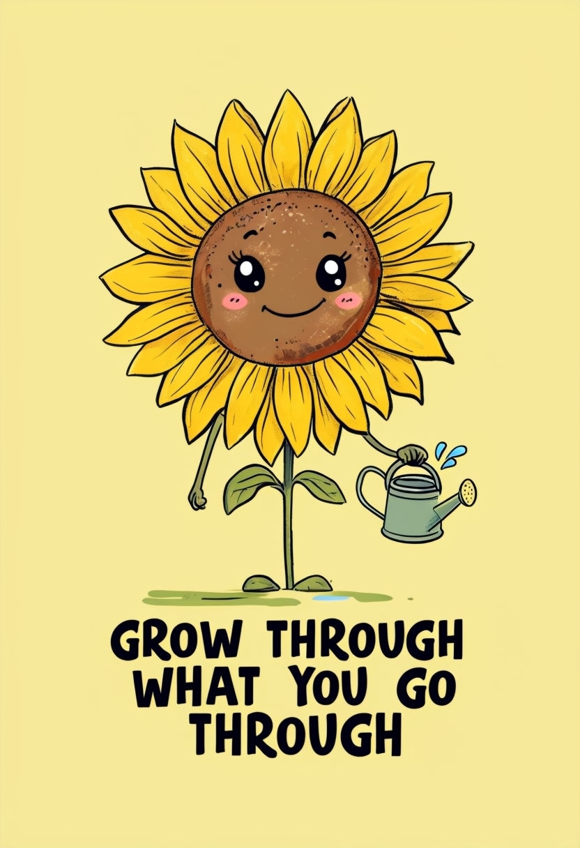 Cheerful Jolly Sunflower with Encouraging Quote Art