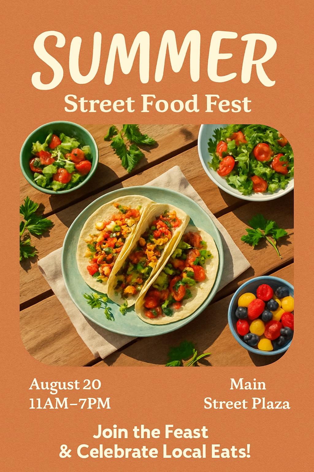 Vibrant Summer Street Food Fest Promotional Poster Design Flyer