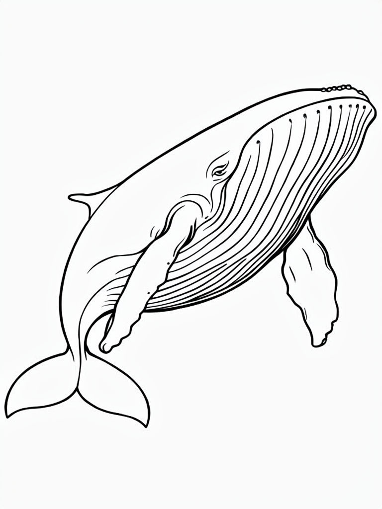 Detailed Black and White Blue Whale Line Drawing Coloring Page