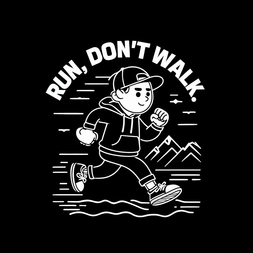 Run Don't Walk Motivational Cartoon Character T-Shirt