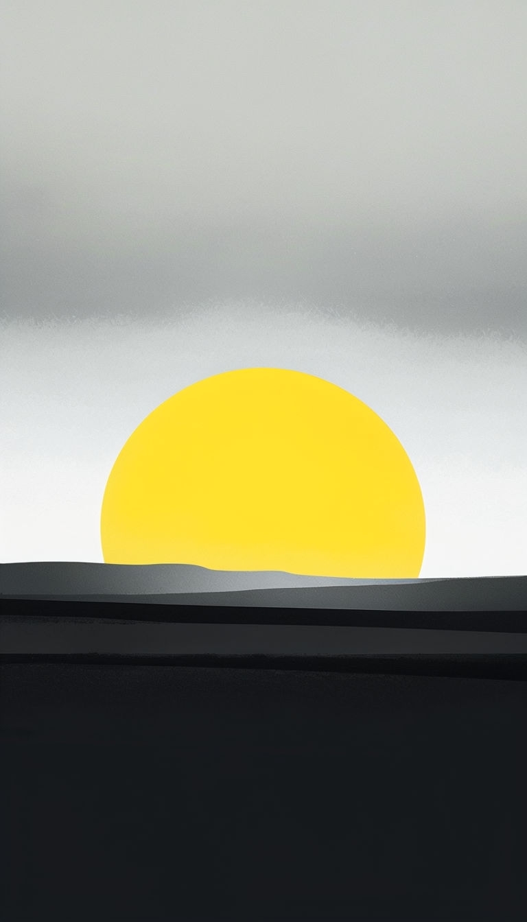 Minimalist Abstract Geometric Sun Art with Gray Landscape Mobile Wallpaper