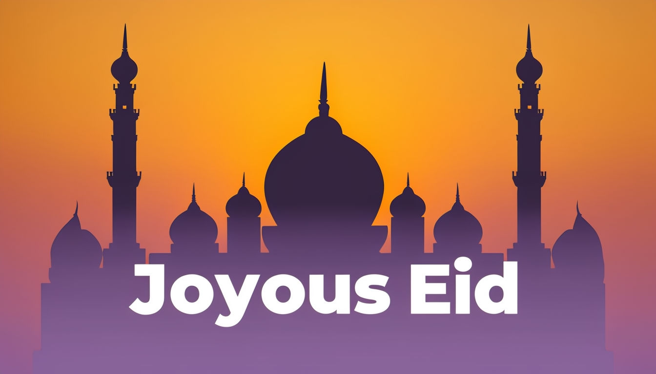 Joyous Eid Mosque Silhouette Against Sunset Gradient Social Media Post