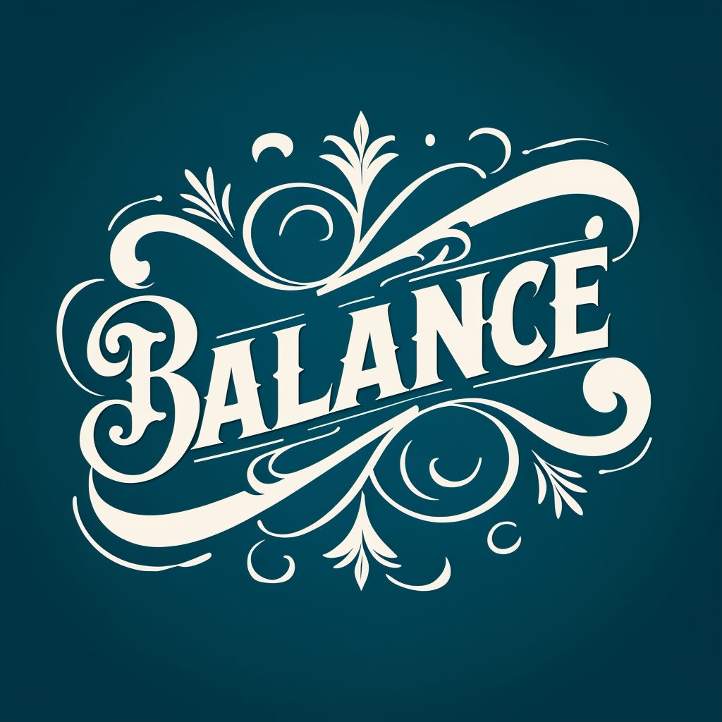 Ornamental 'BALANCE' Typographic Art Design on Deep Teal Background Poster