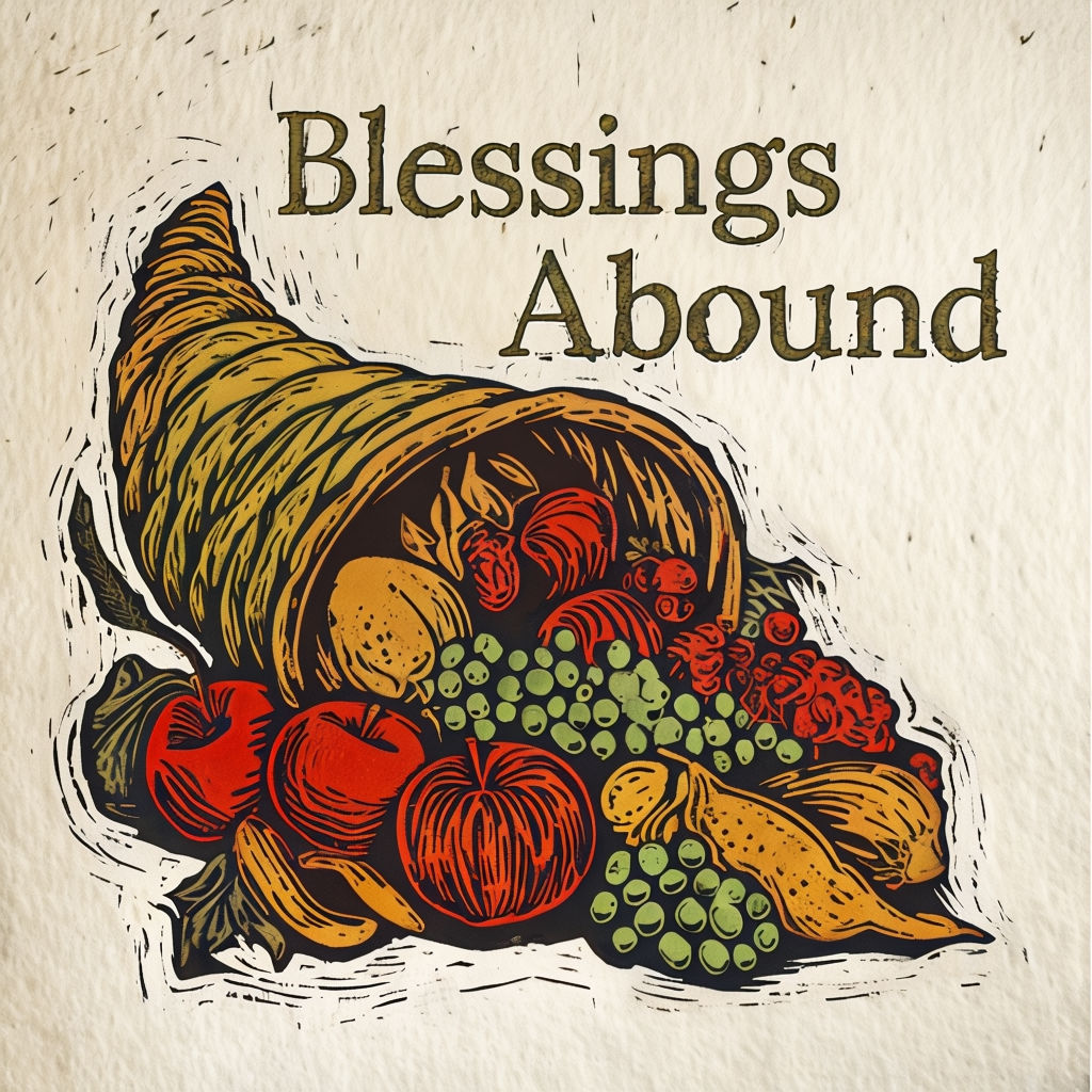 Cornucopia of Blessings Abound Linocut Art Poster