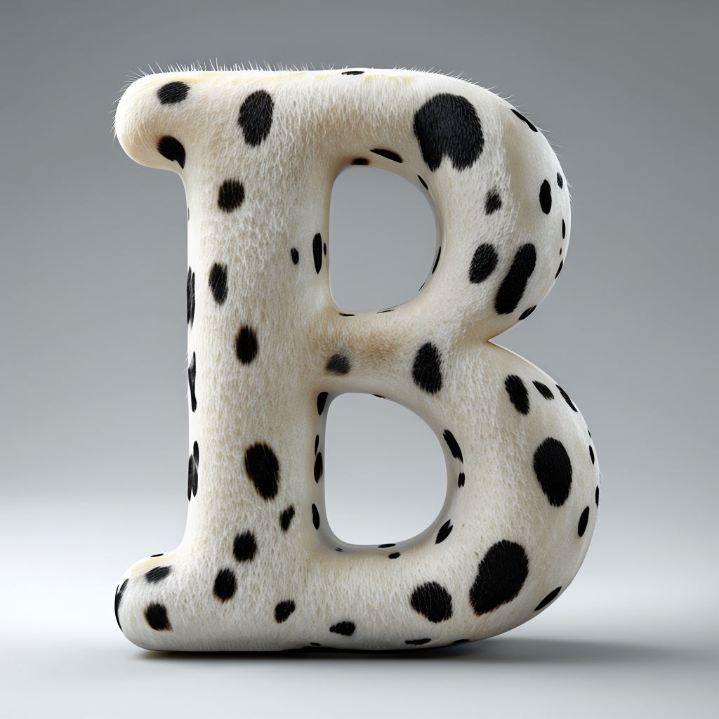 Realistic Dalmatian Skin Letter B 3D Illustration Monogram