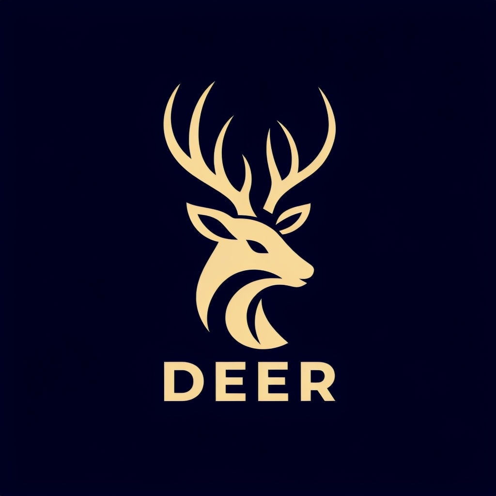 Minimalist Light Beige Deer Head Logo on Navy Blue Background