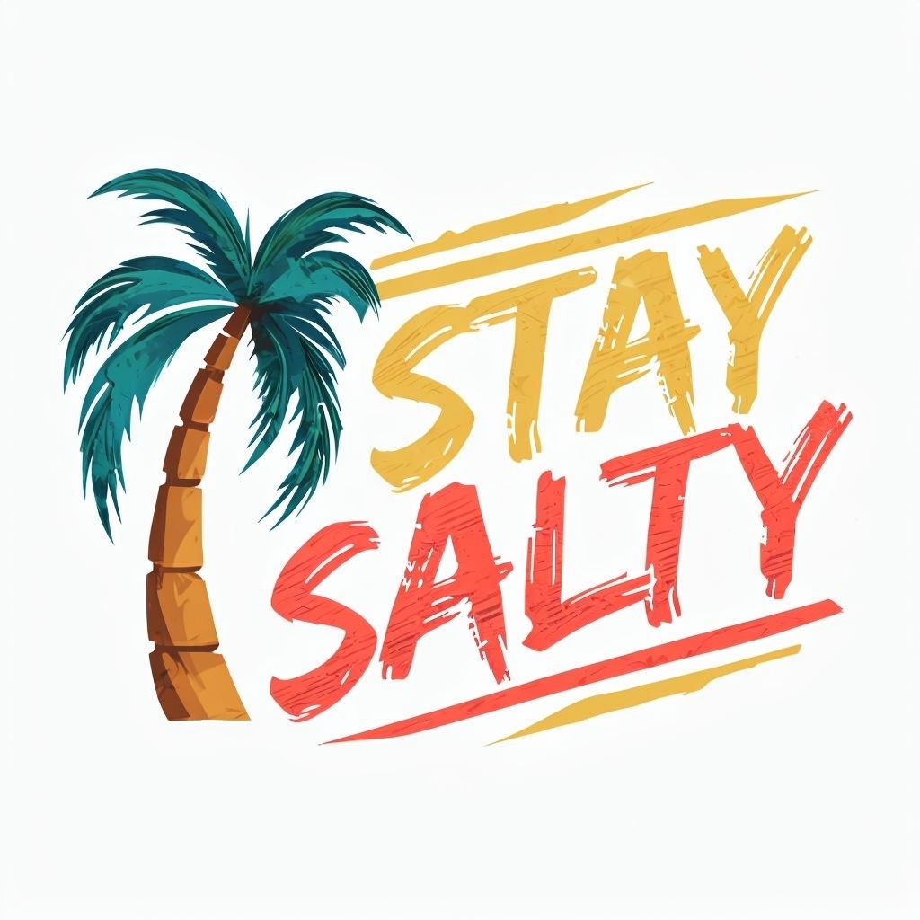 Stay Salty Retro Hand-Drawn Tropical T-Shirt Design