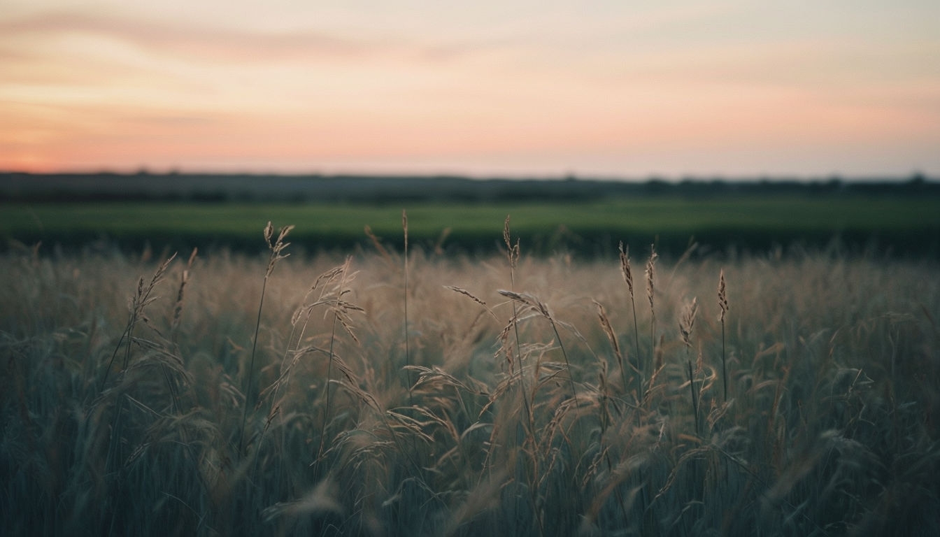 Tranquil Sunrise Landscape with Golden Grasses Virtual Background