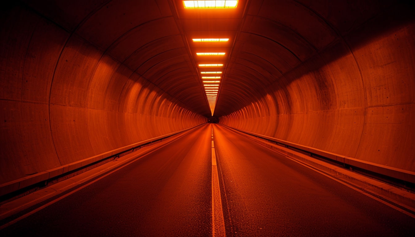 Mysterious Dark Tunnel with Amber Lighting Virtual Background
