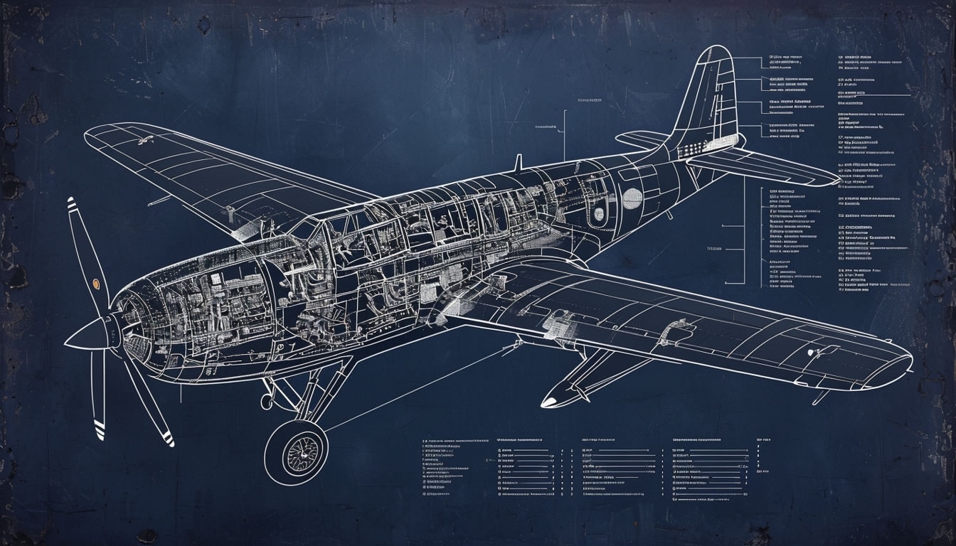 Intricate Airplane Blueprint Design with Technical Specifications Background