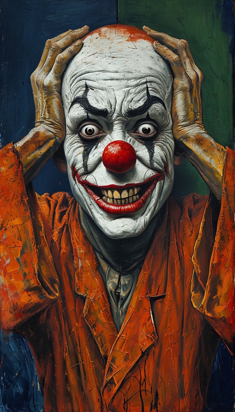 Dramatic Expressionist Clown Painting with Eerie Emotions Art