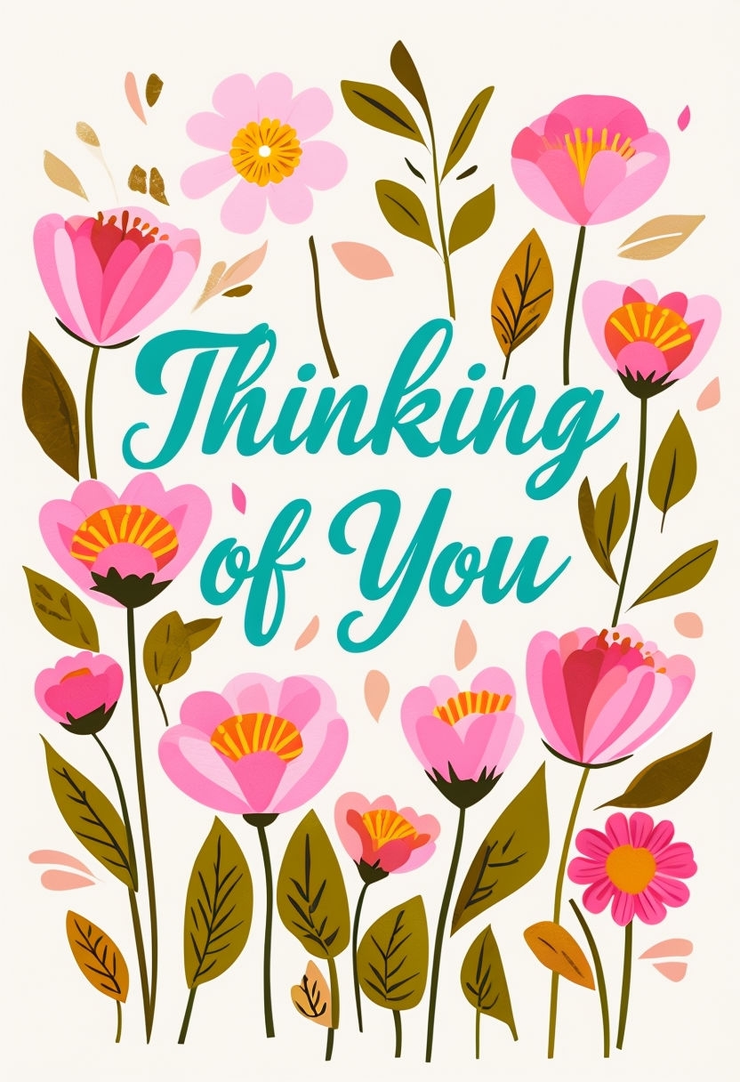 Cheerful Thinking of You Floral Greeting Card Design