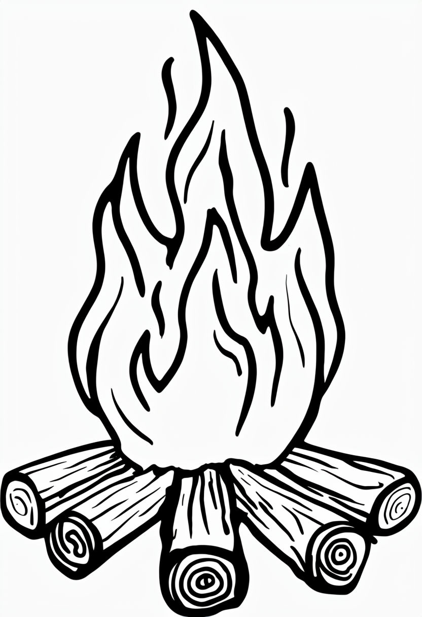 Minimalist Black and White Campfire Line Drawing Art