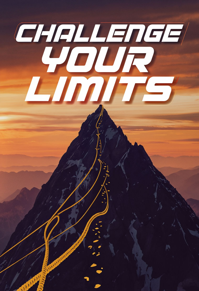 Challenge Your Limits Motivational Poster with Mountain Sunset