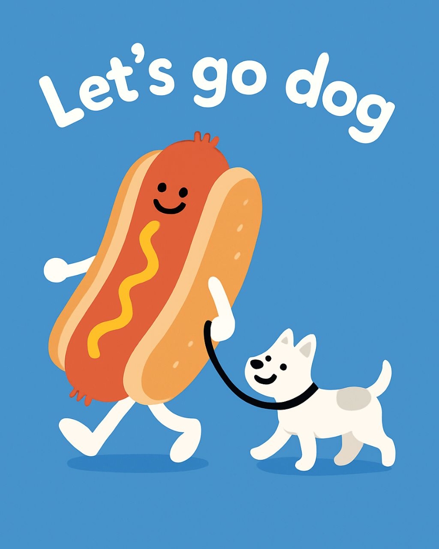 Playful Hotdog and Dog Cartoon Illustration T-Shirt
