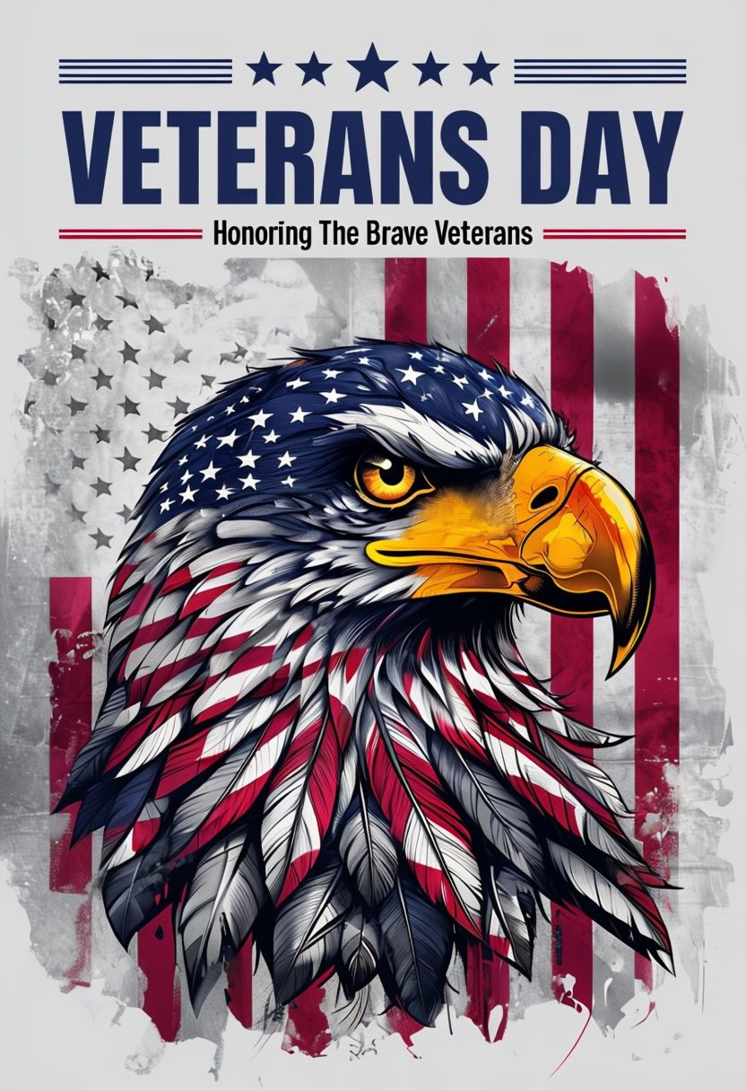 Patriotic Veterans Day Eagle Illustration with American Flag Colors Poster