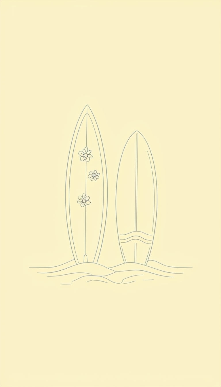 Minimalist Surfboards Line Drawing on Pale Yellow Phone Case Cover
