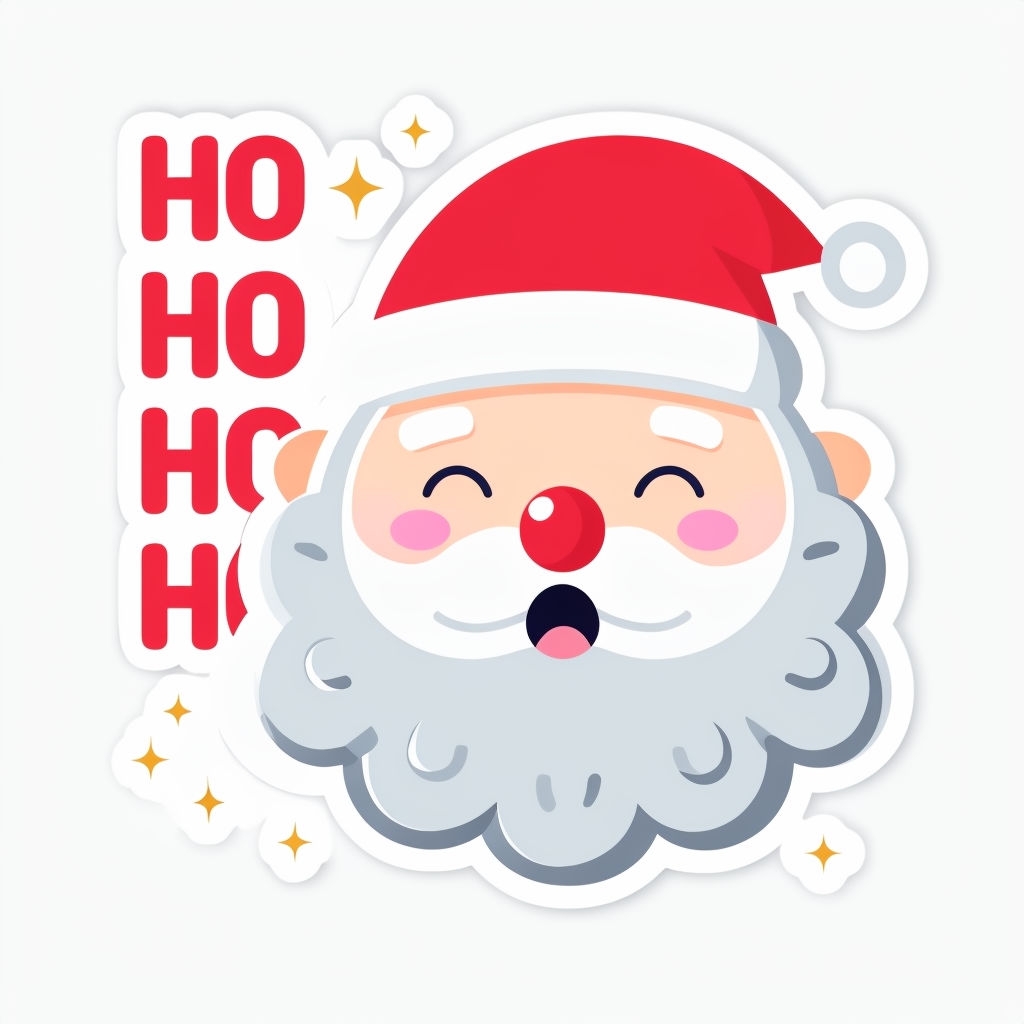 Cheerful Santa Claus Face with Festive HO HO Text Sticker