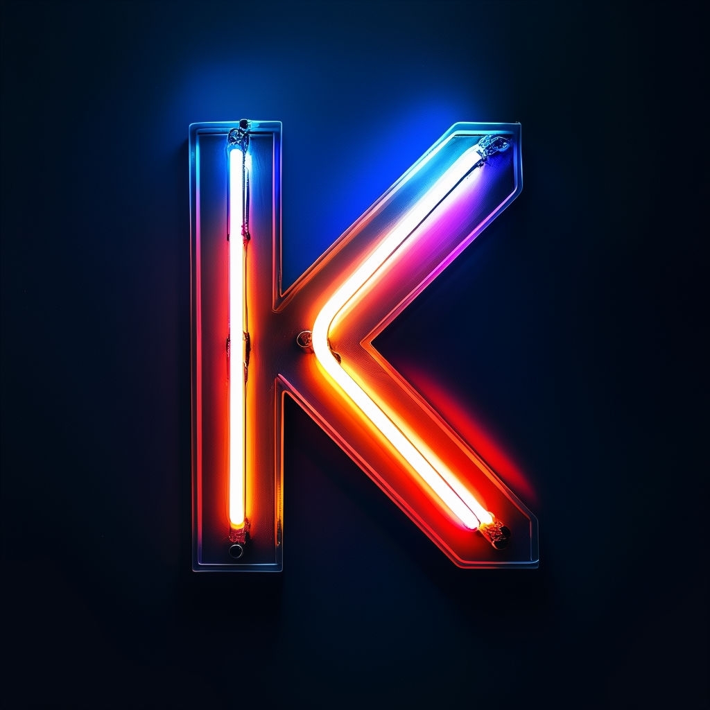 Vibrant Neon K Monogram Design on Black Background Monogram