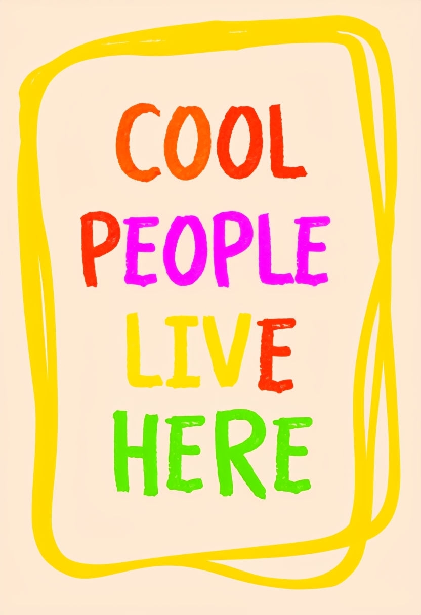 Colorful Motivational 'Cool People Live Here' Digital Artwork Poster