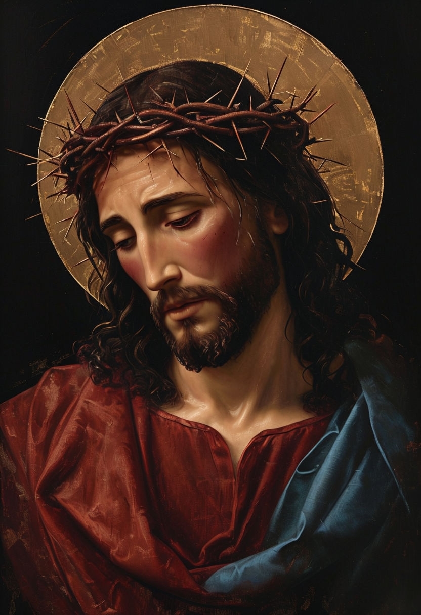 Solemn Traditional Portrait of Jesus Christ with Halo Art