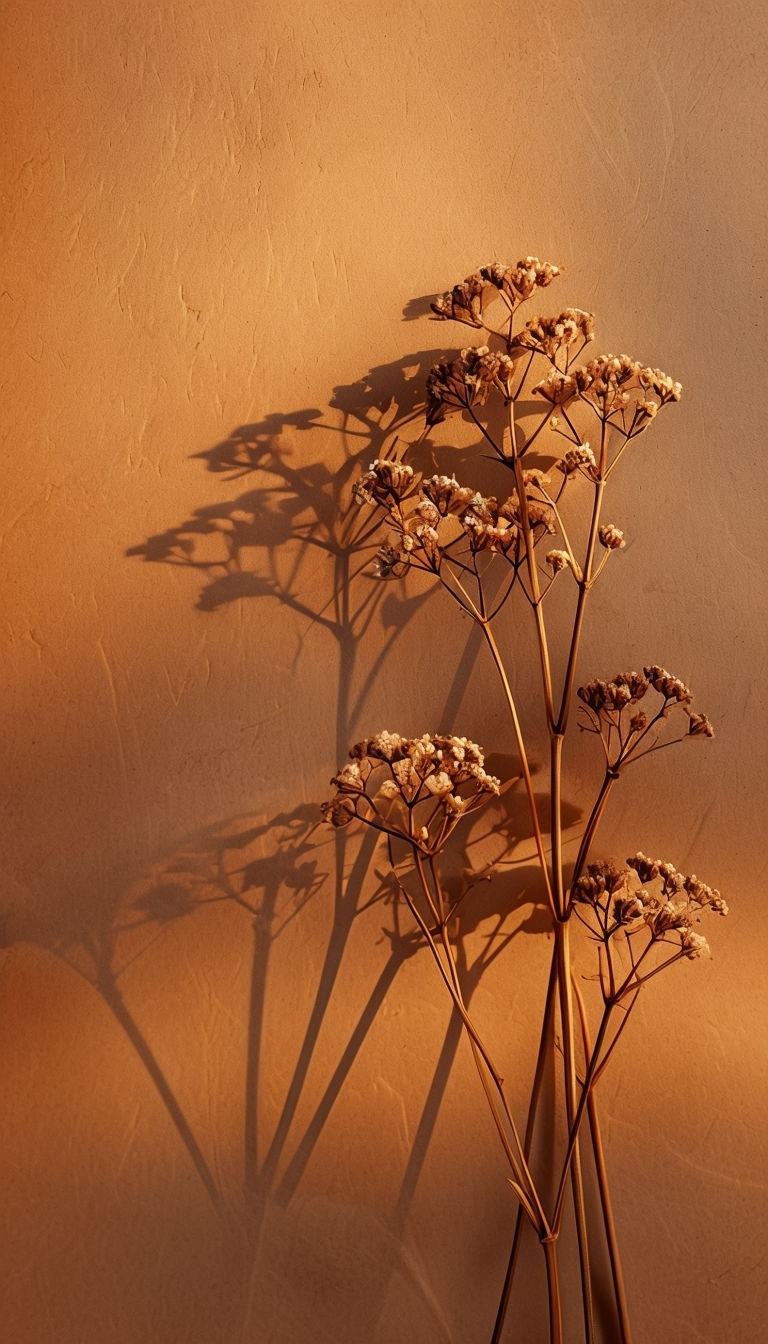 Minimalist Dried Plants with White Flowers Photography Mobile Wallpaper
