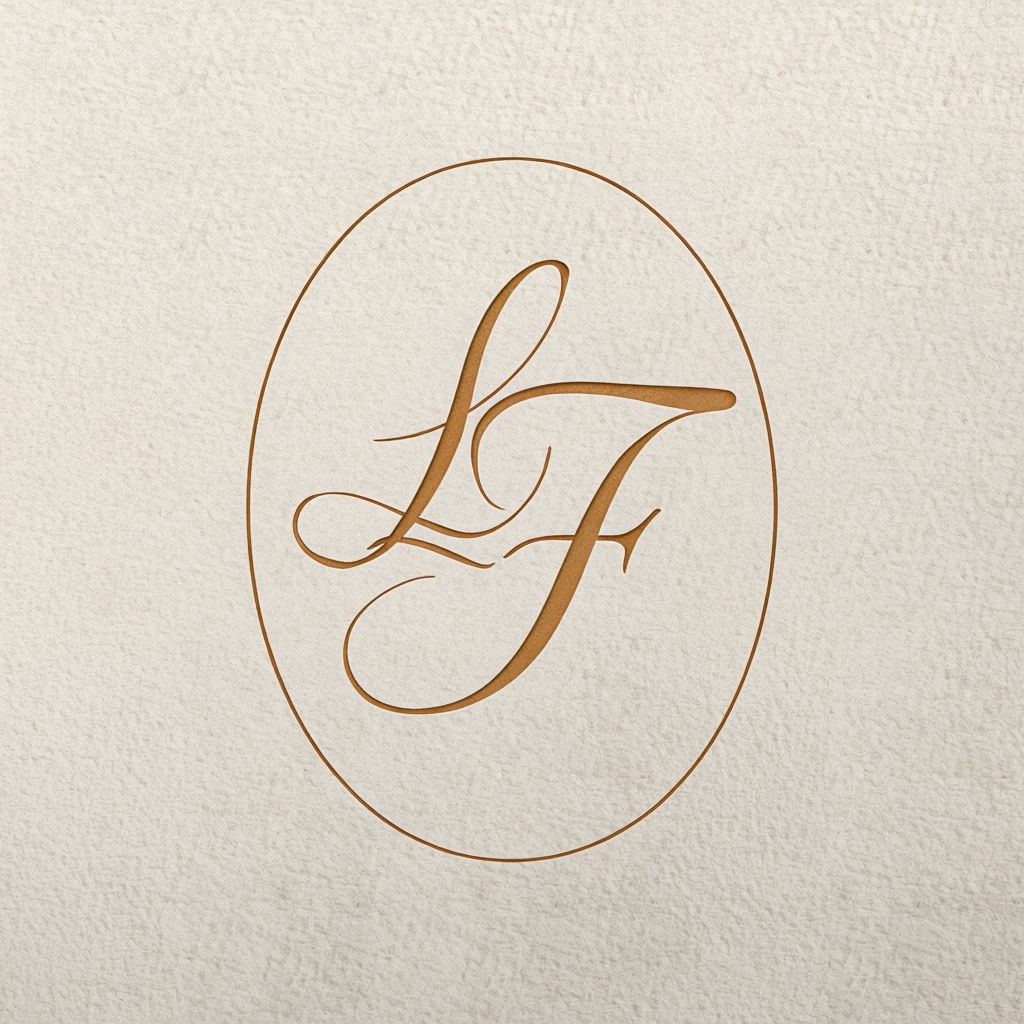 Elegant LF Cursive Logo Design in Golden Brown on Off-White Background Logo