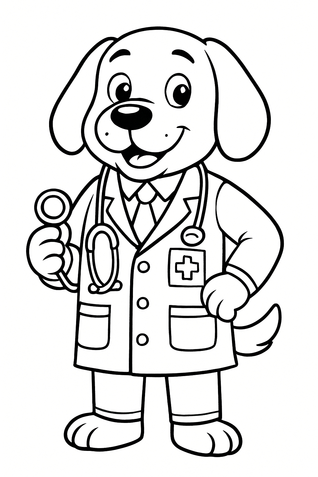 Playful Cartoon Dog Doctor Character Illustration Coloring Book Pages