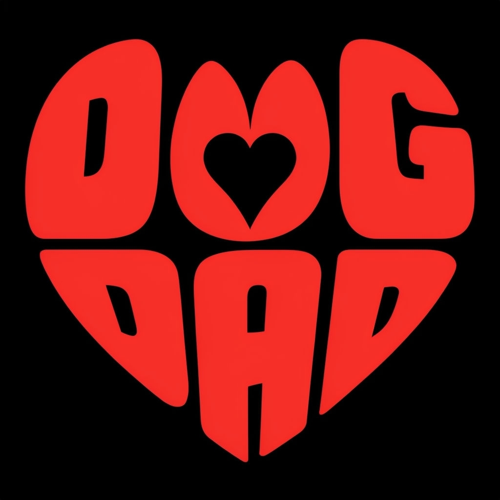 Vibrant Red Dog Dad Heart Typography T-Shirt